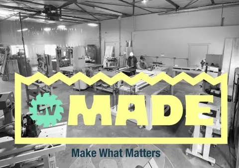 Inside of BV Made's shop with logo "Make What Matters"